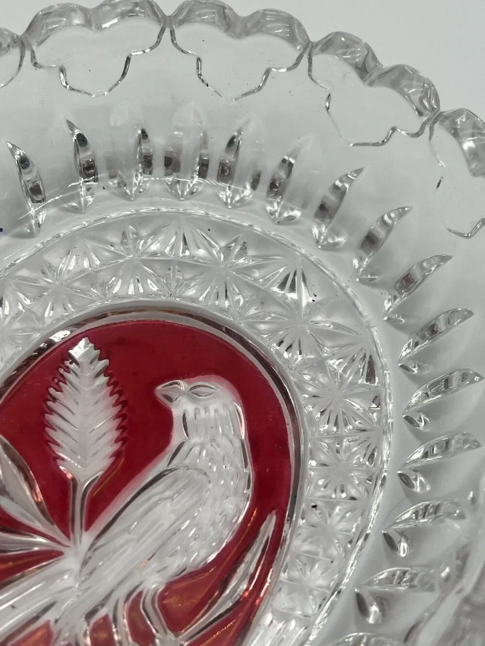 Rare Vintage Hofbauer Ruby‎ Crystal Heart Bird Dish